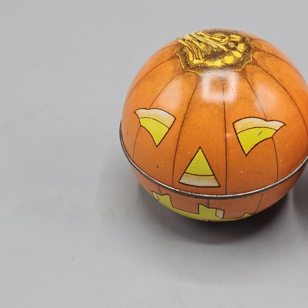 Vintage 80s Tin Pumpkin Jack-O-Lantern LOT OF 2 Midwest Importers Switzerland 3